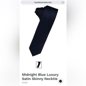 Midnight Blue Premium Satin Skinny Tie Wedding Prom Tux Navy Dark Pocket Square